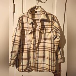 Universal Thread Cream and Brown Utility Jacket with Rustic Plaid (Mis063)
